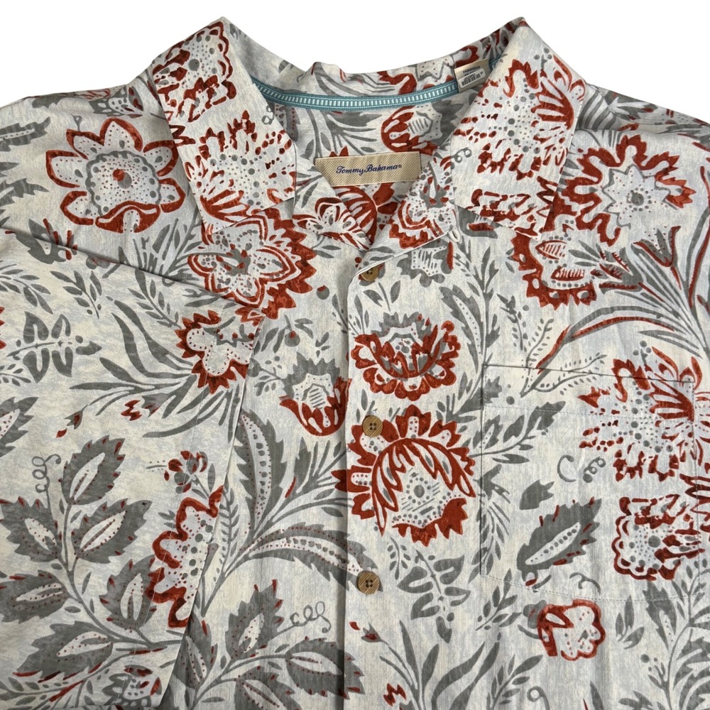Tommy Bahama 100% Silk Floral Camp Shirt Short Sleeve Hawaiian Botanical Men 3XT